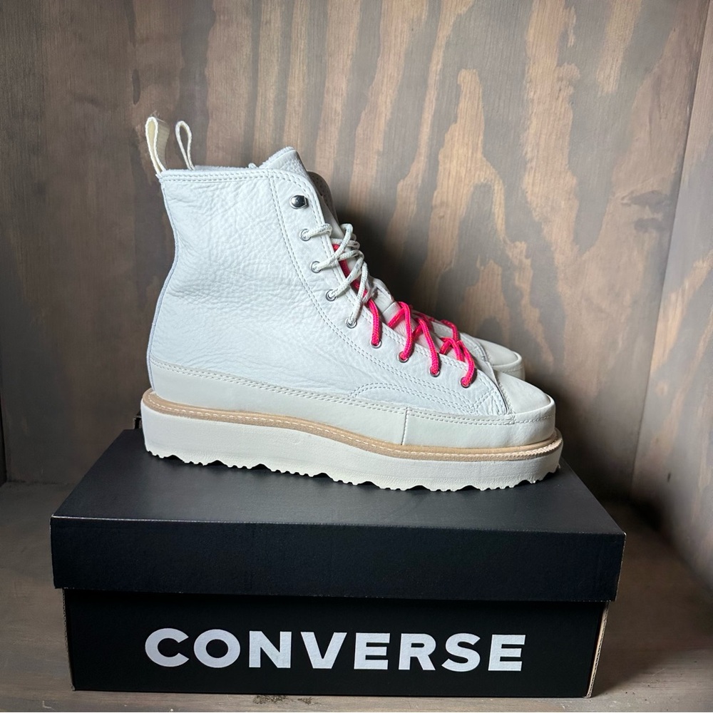 Converse Gray High-Top Athletic Shoes with Pink Laces